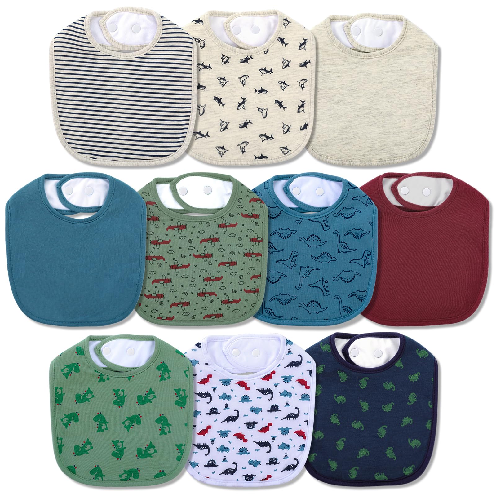 Hakochia baby bib four layer cross section shows leak proof waterproof core.