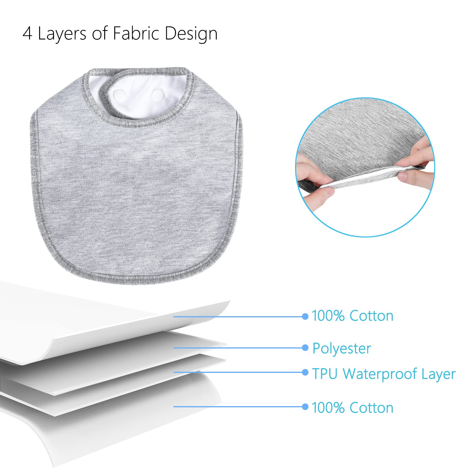 Hakochia bib adjustable side snaps close-up showing secure fit for growing babies.