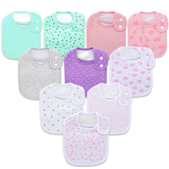 Hakochia baby bib close-up shows soft cotton front for gentle drool handling