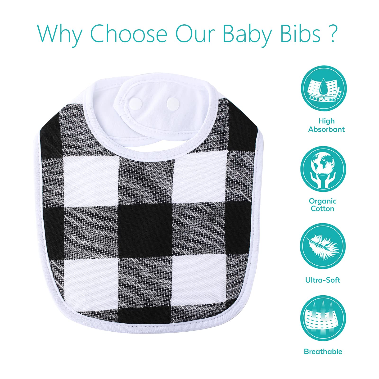 Hakochia four-layer bib close-up with cotton surface and waterproof middle layers