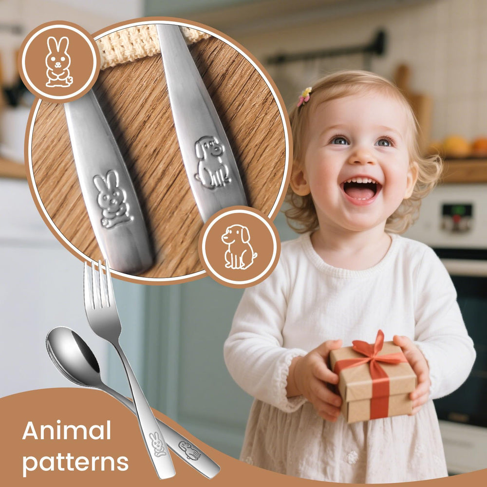 HAKSEN toddler utensils with bunny motif end adds charm to meals.