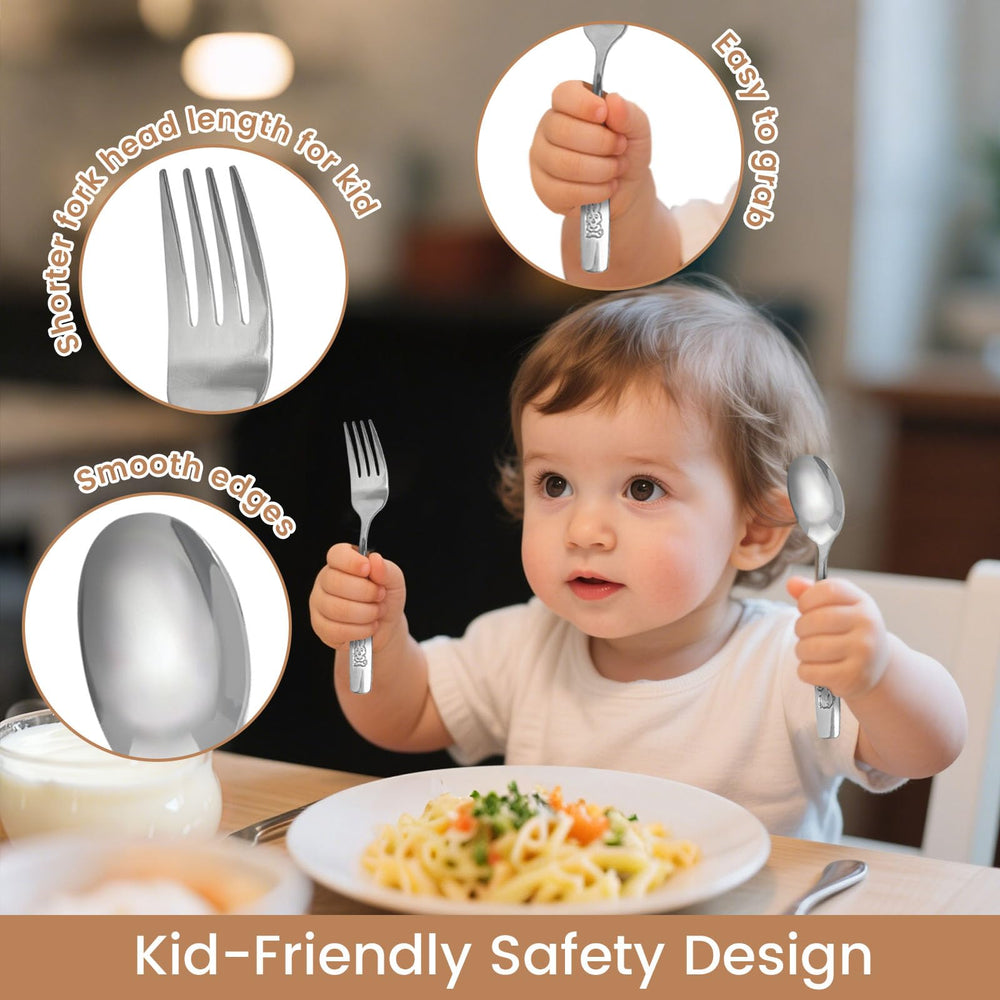 HAKSEN utensils feature ergonomic handles to help kids learn independent eating.