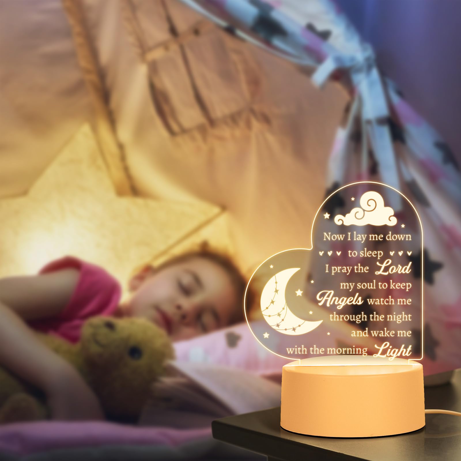 Hakumata night light acrylic panel shows clear inscription for gentle prayers