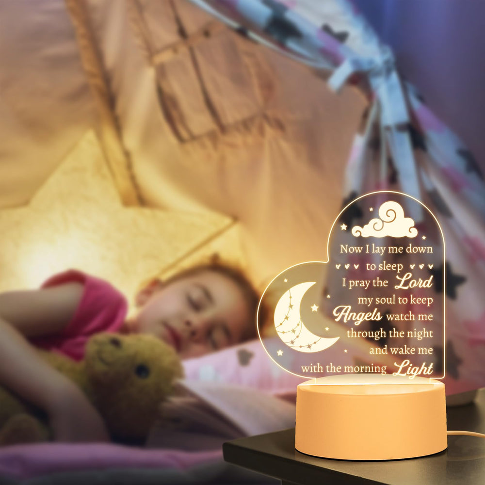 Hakumata night light acrylic panel shows clear inscription for gentle prayers