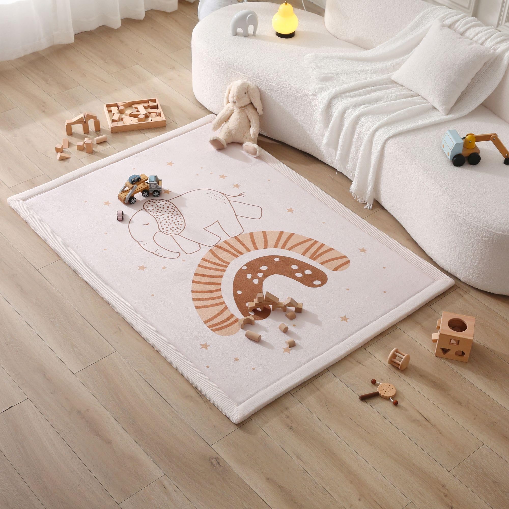 Hakuna Matte pastel nursery decor integration; blends with living room style.