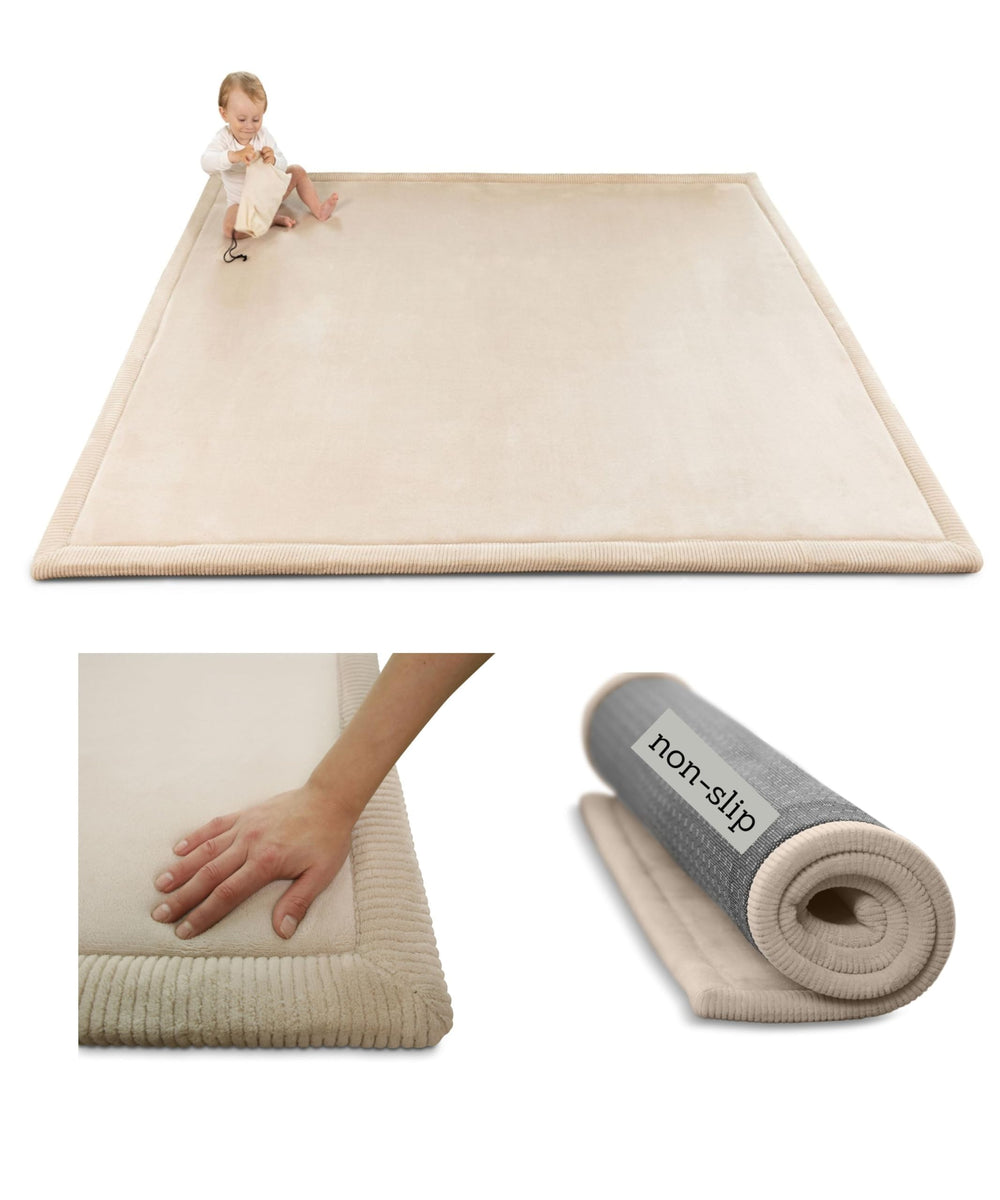 Hakuna Matte Premium Baby Play Mat 60x80 beige, front view, spacious crawling area.