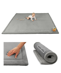 Hakuna Matte premium baby playmat top view shows coral velvet surface for cozy play.