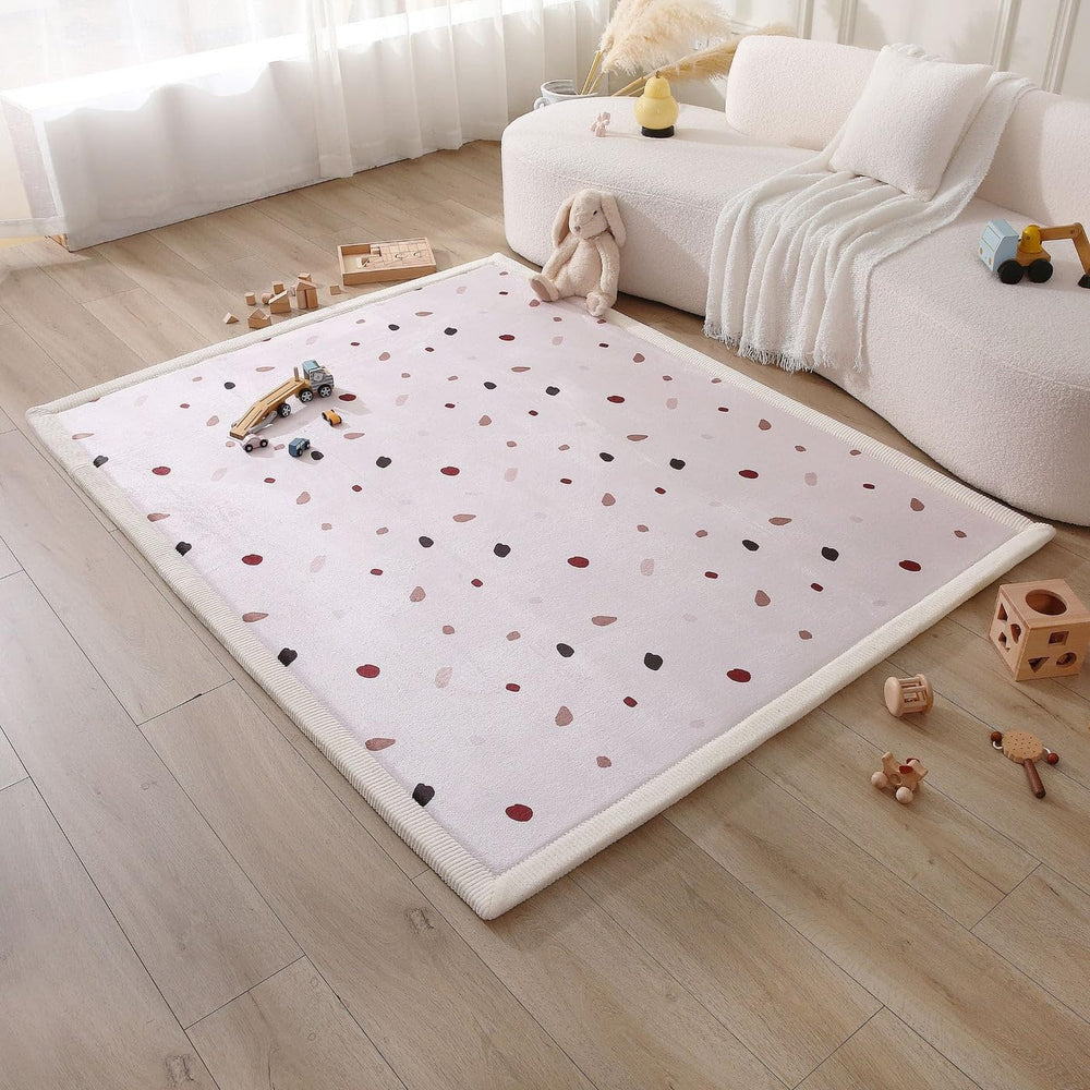 Hakuna Matte Stylish Coral Velvet Play Mat full view shows a roomy 60x80 footprint for safe crawling.