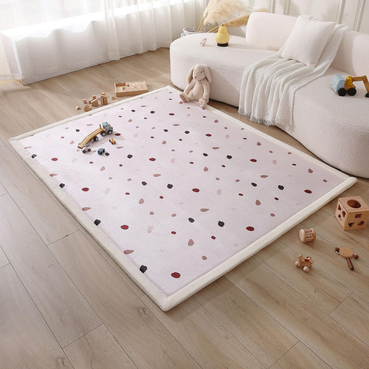 Hakuna Matte Stylish Coral Velvet Play Mat full view shows a roomy 60x80 footprint for safe crawling.