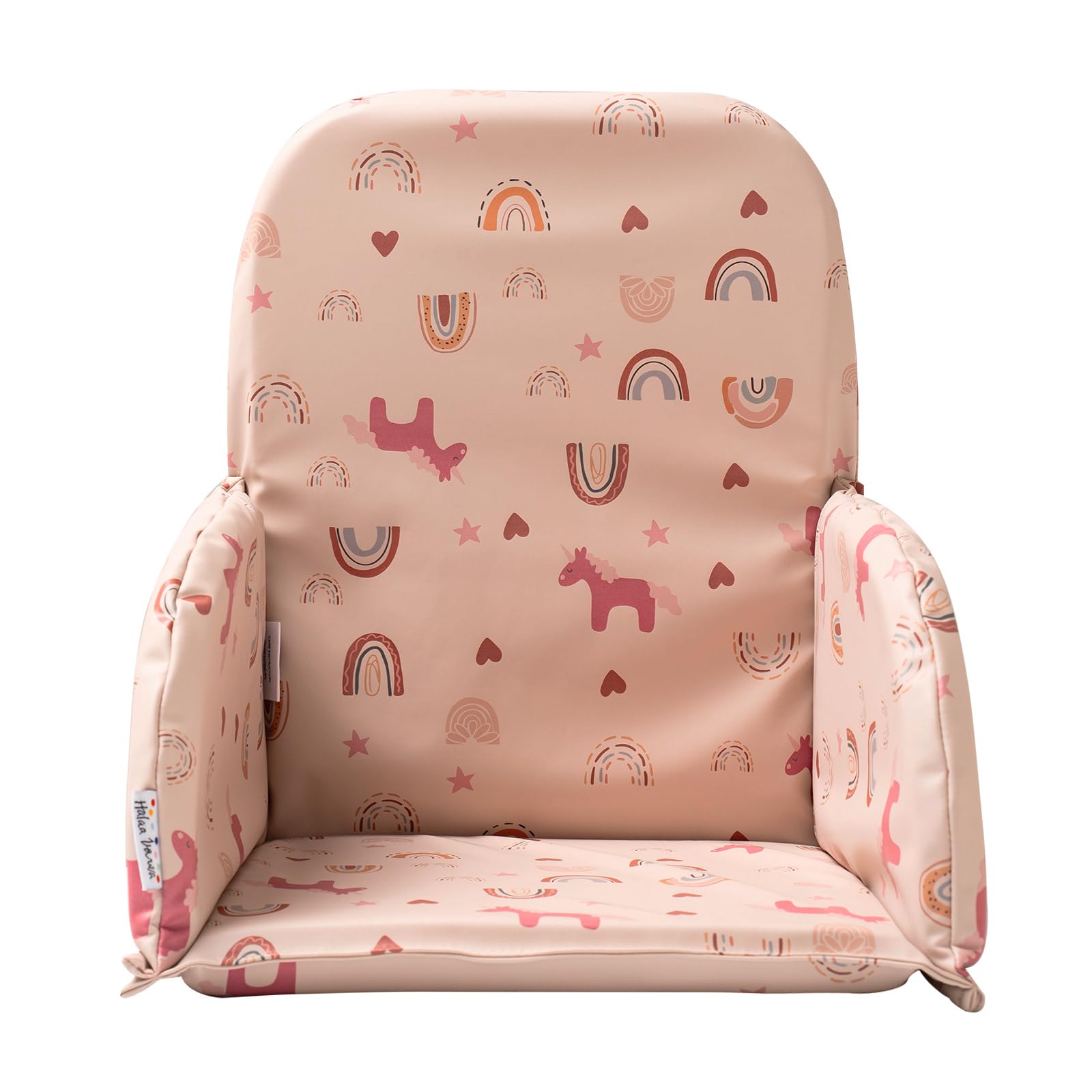 HALAA VAUVA baby high chair cover front view in DJ Pink for comfortable family meals.