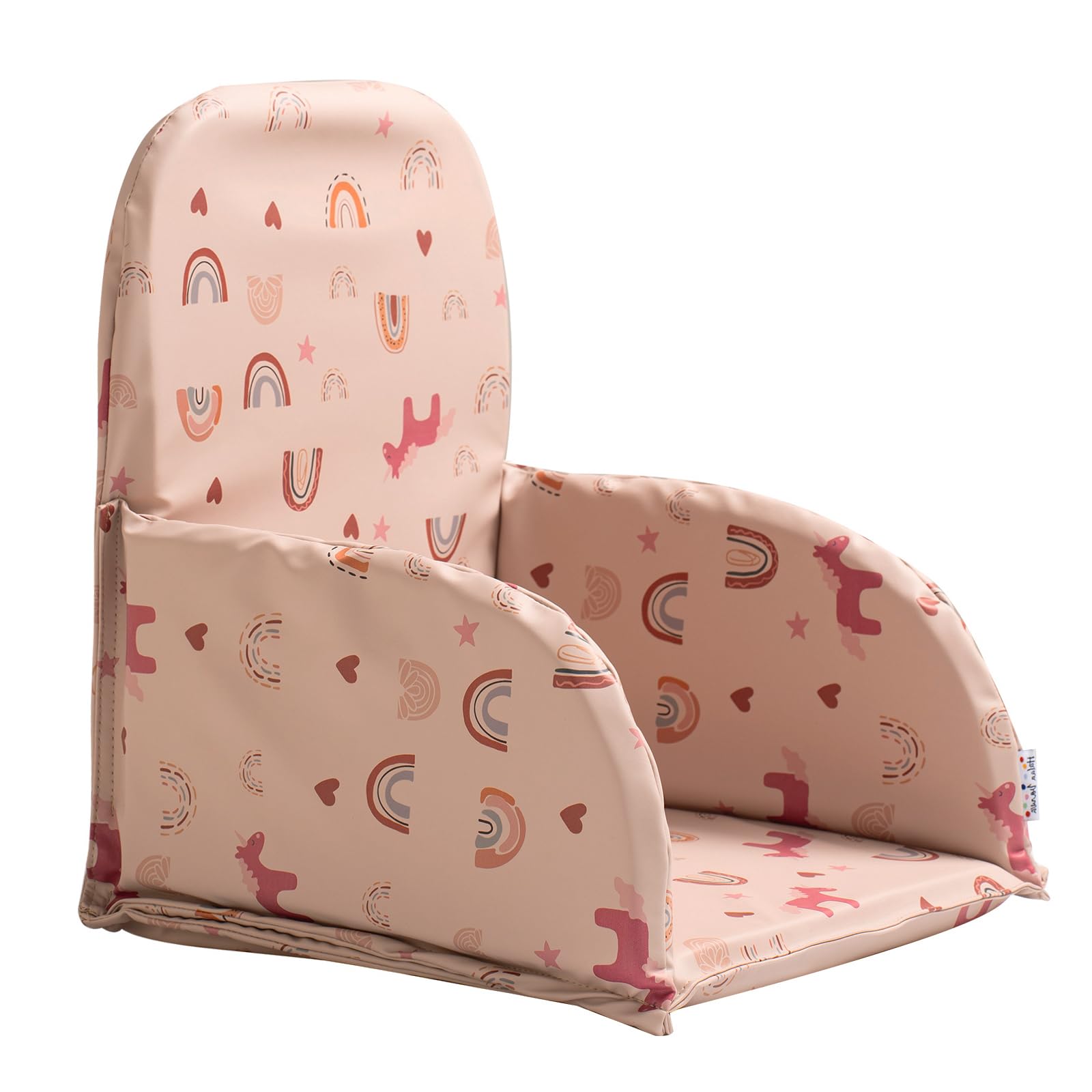 HALAA VAUVA high chair cover side view DJ Pink with secure straps ensures stable seating.