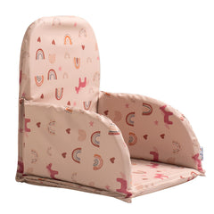 HALAA VAUVA high chair cover side view DJ Pink with secure straps ensures stable seating.