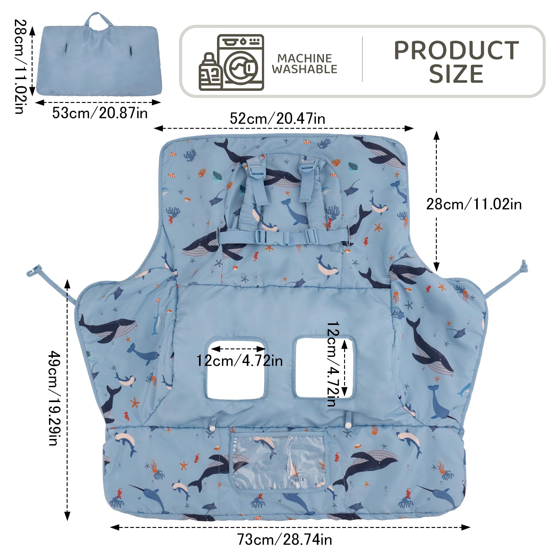 HALAA VAUVA shopping cart cover with harness lid for secure baby seating.