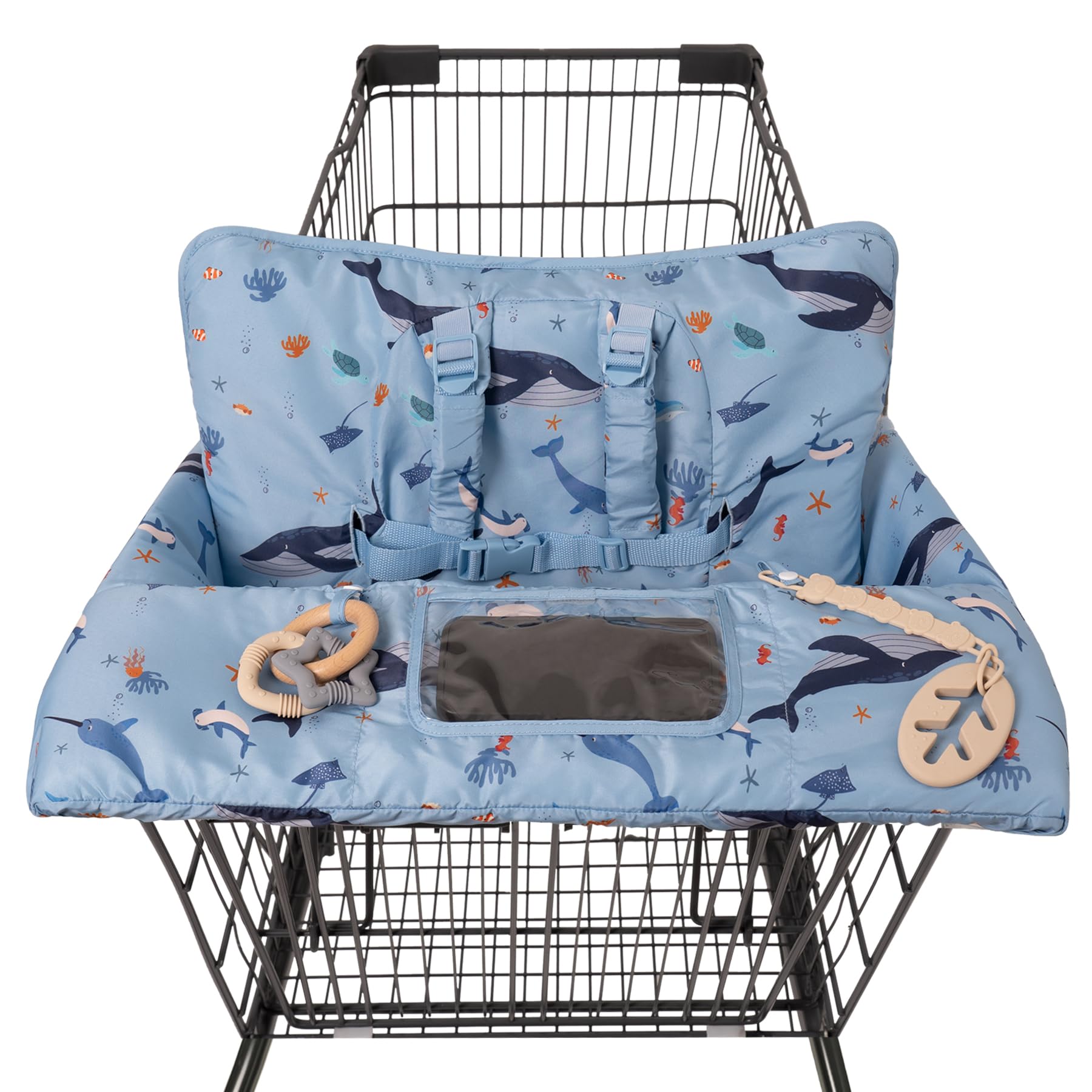 HALAA VAUVA shopping cart cover folded into storage bag for easy outings.
