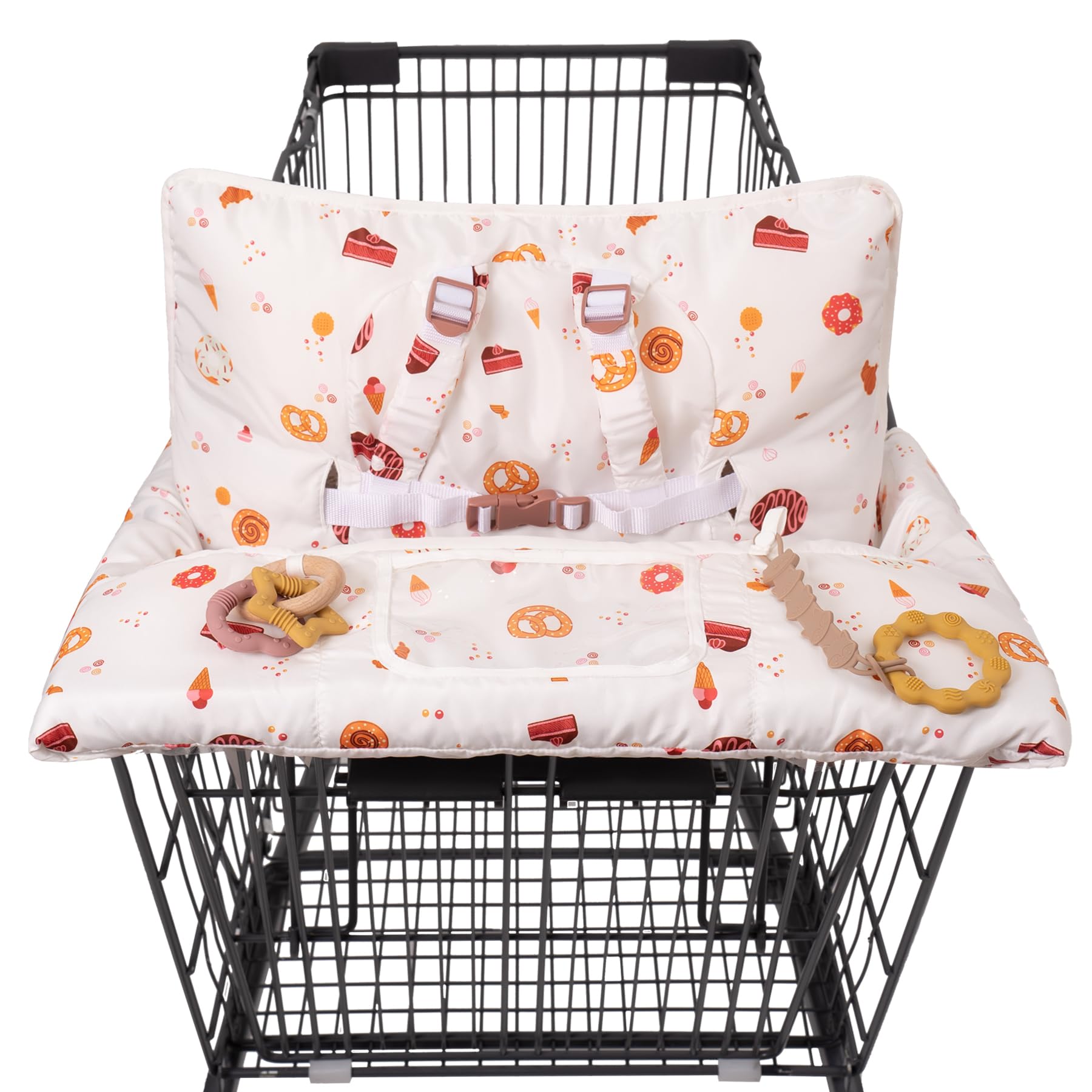 HALAA VAUVA shopping cart cover front view with universal fit for carts and high chairs, clean seating.