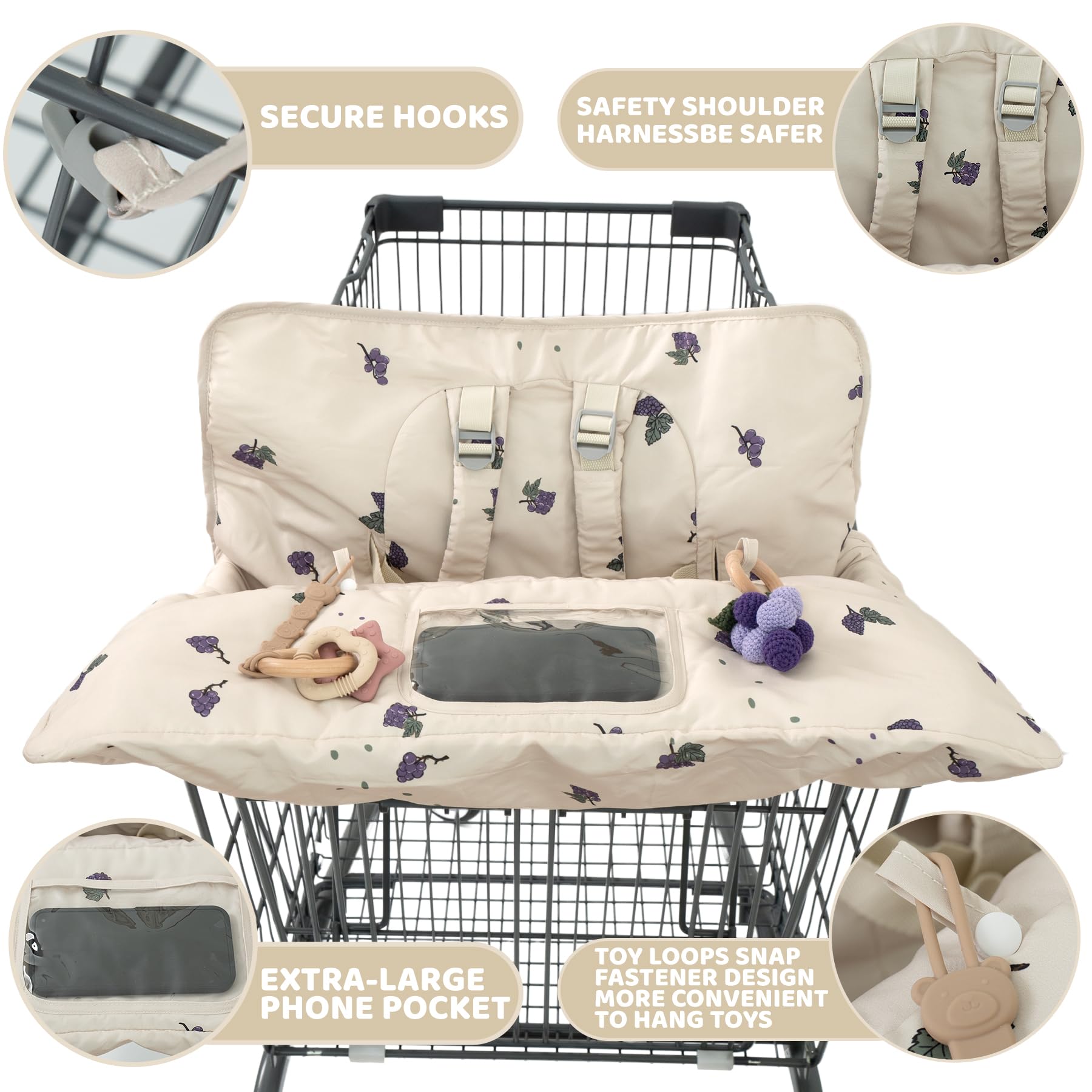 HALAA VAUVA shopping cart cover grape harness-lid secures baby