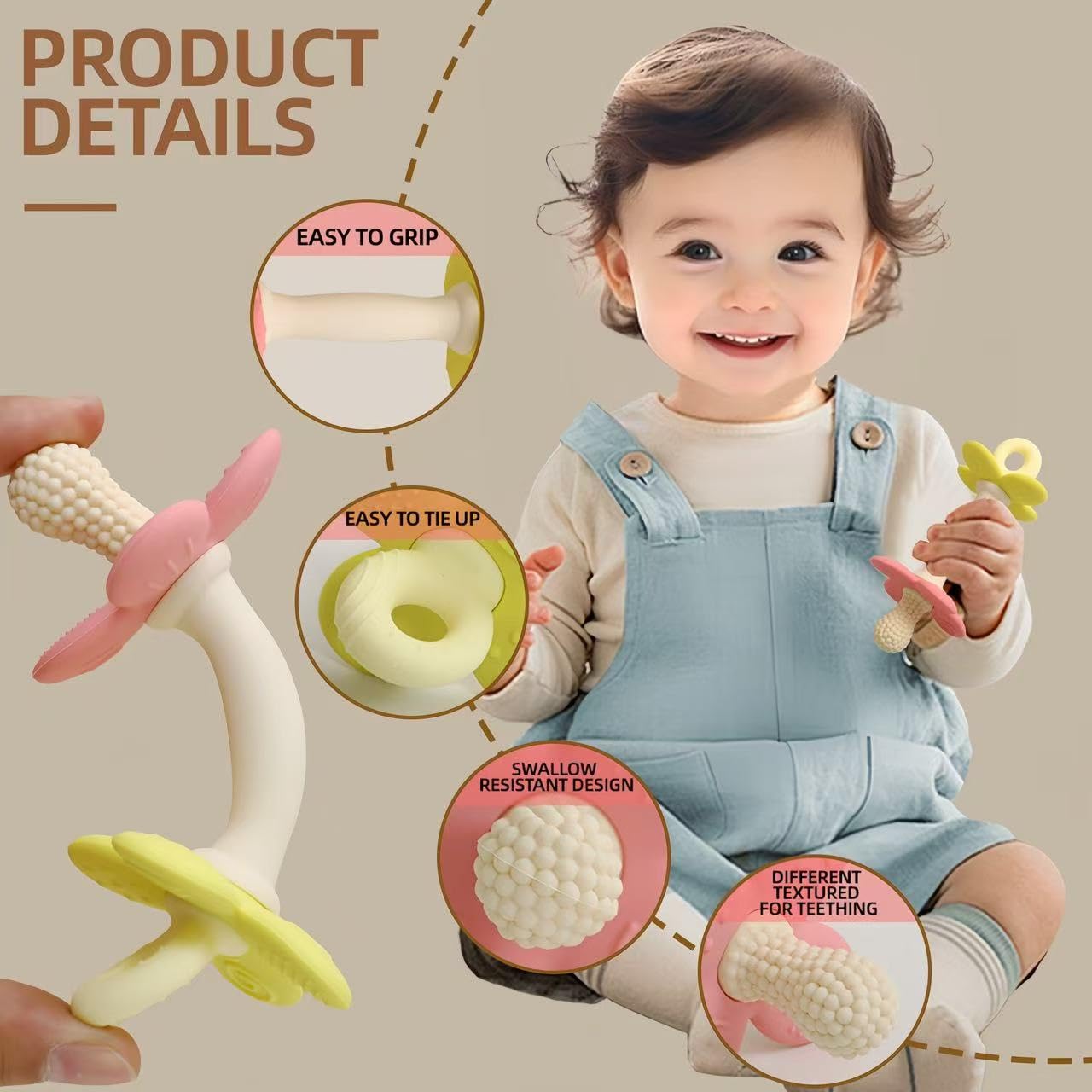 HALAA VAUVA teether with multi-texture petals supports sensory exploration.