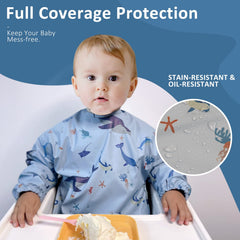 HALAA VAUVA waterproof baby bib on table showing full coverage.