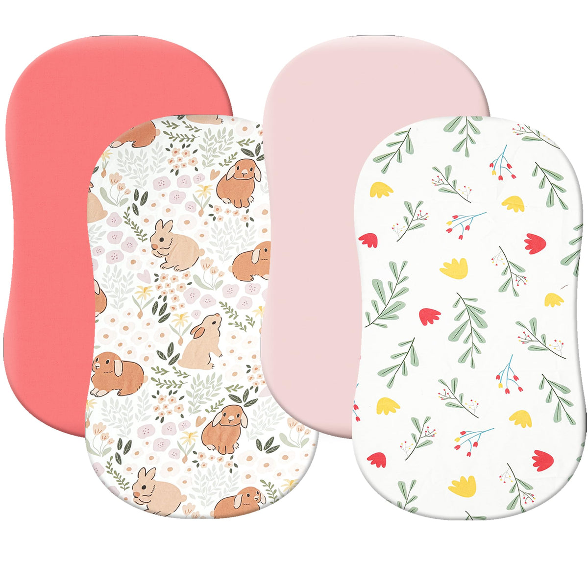 Haleeone 4-pack bassinet sheets pink front view, soft breathable surface for baby comfort