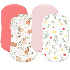 Haleeone 4-pack bassinet sheets pink front view, soft breathable surface for baby comfort