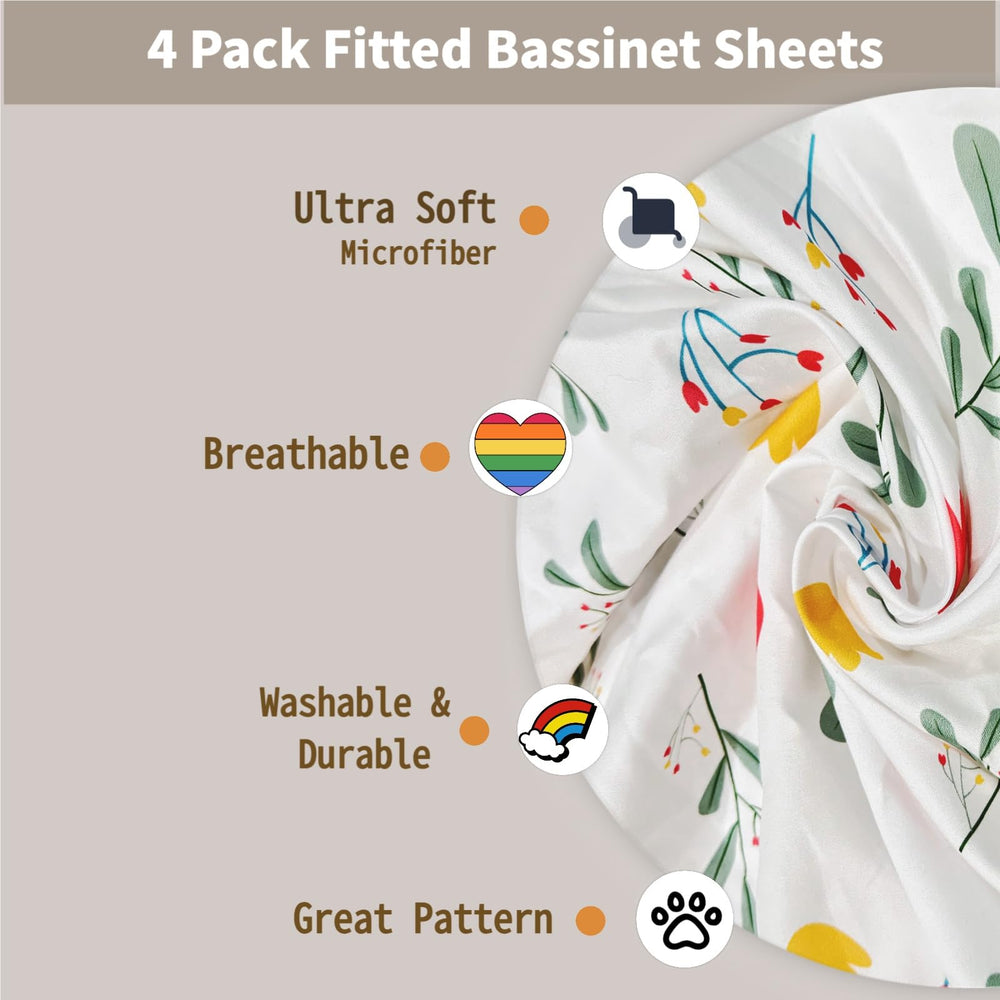 Haleeone 4-pack bassinet sheets packaging display.