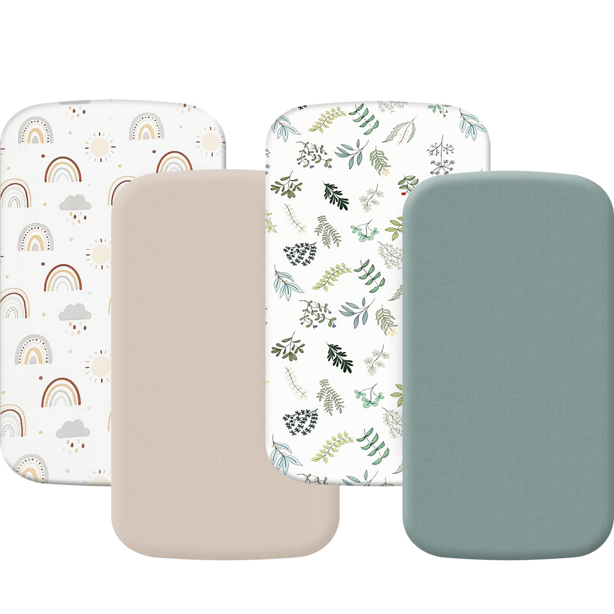 Haleeone 4-pack bassinet fitted sheets in mint green offer breathable, skin-friendly comfort for naps
