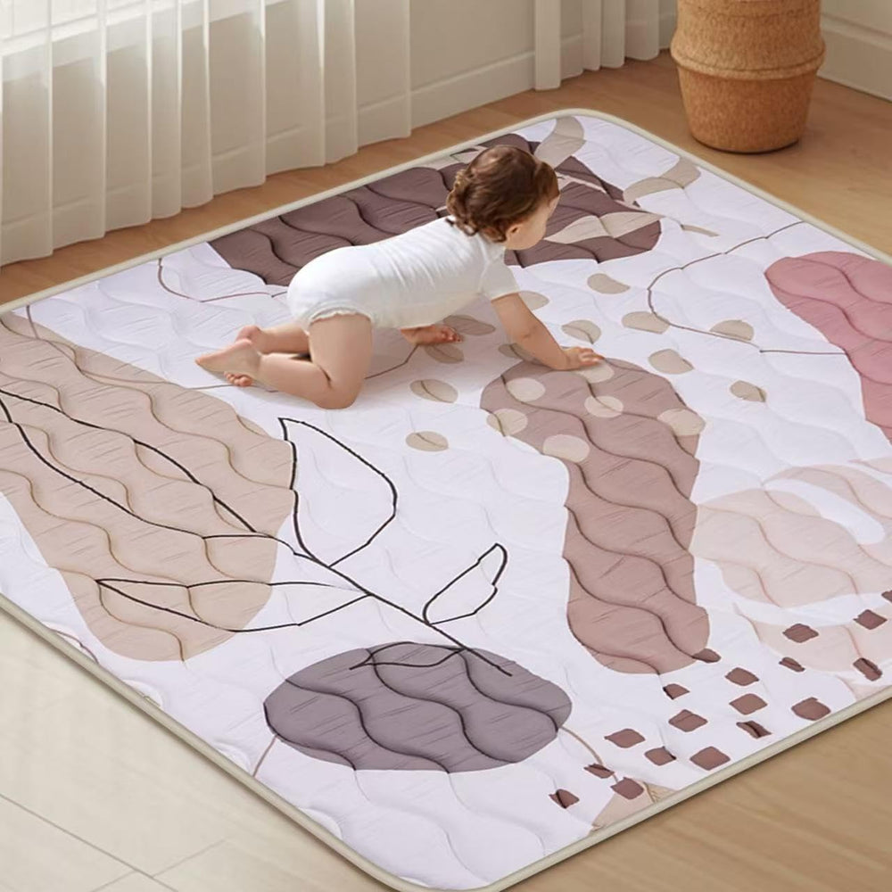 Haleeone baby play mat 50x50 folded provides a portable play surface for travel and storage.