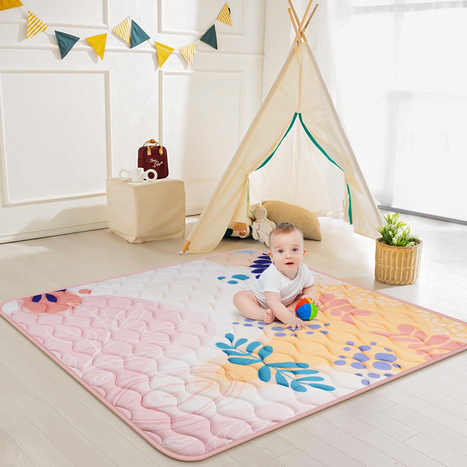 Haleeone mat with vibrant patterns stimulating visual exploration.