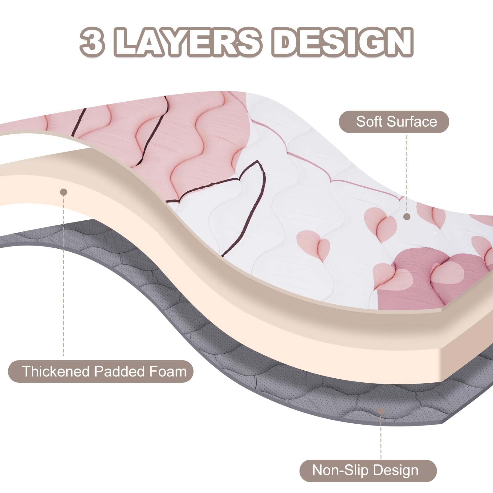 Haleeone baby play mat anti-slip bottom keeps crawlers safe during playtime.