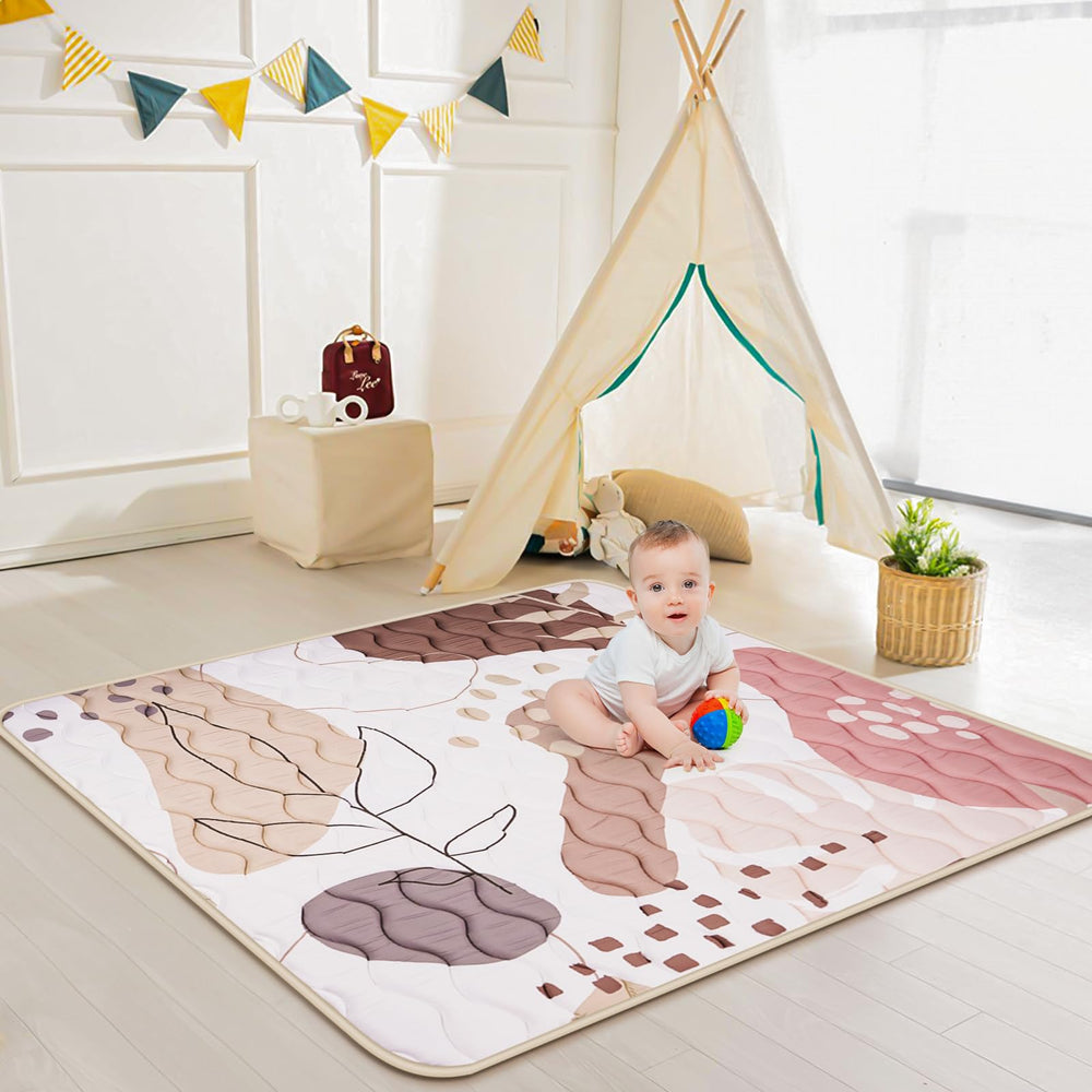 Haleeone baby play mat machine washable simplifies cleanup after messes.