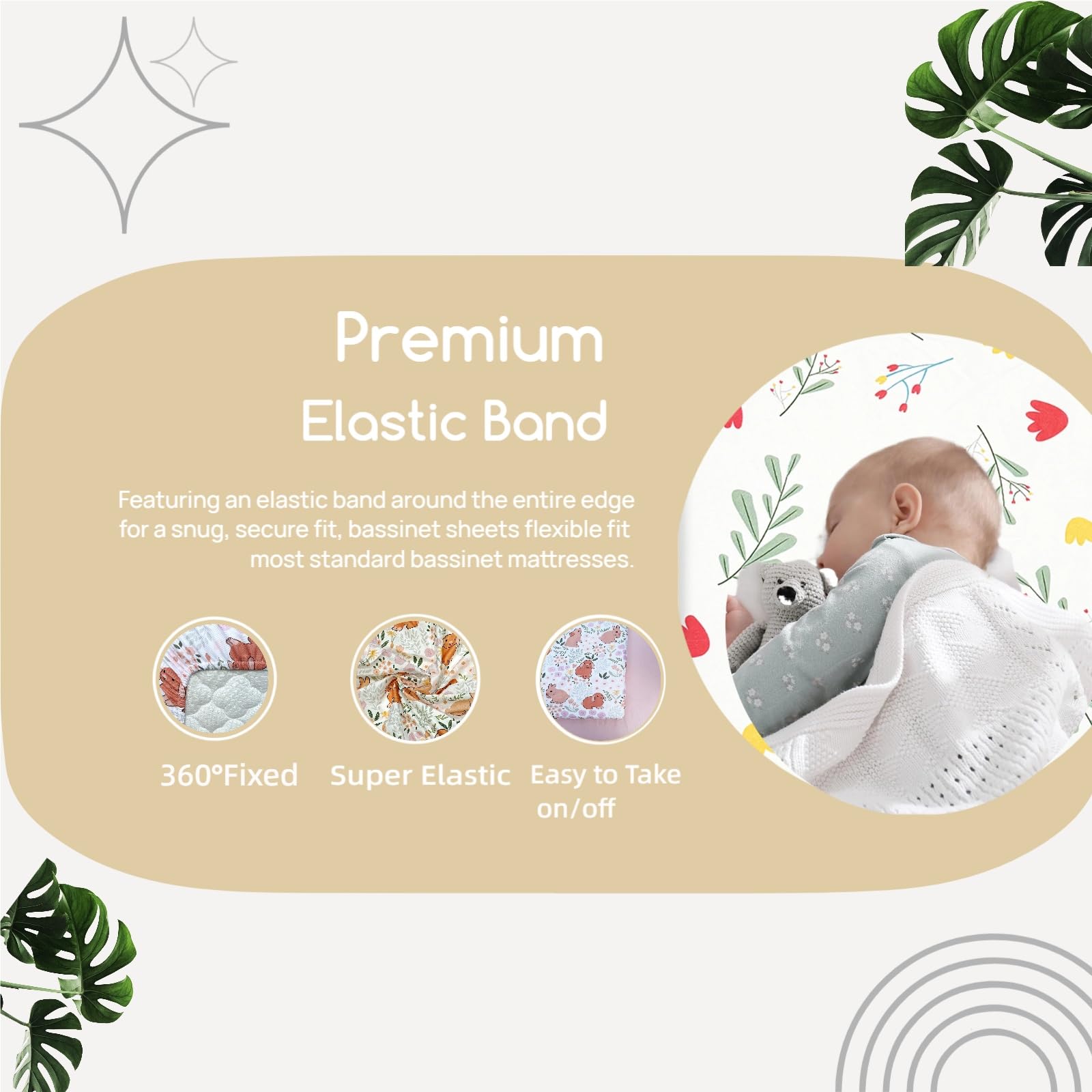 Haleeone bassinet fitted sheet rabbit pattern close-up, cozy breathable material.