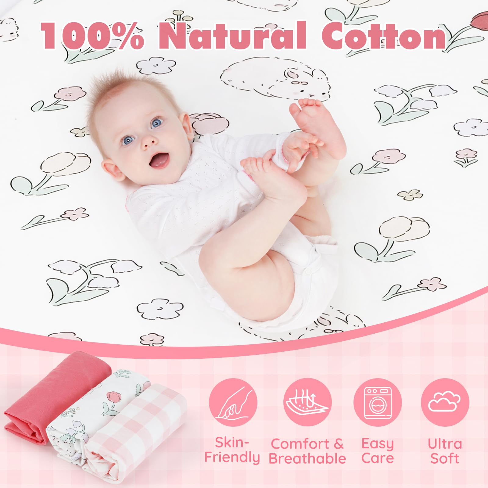 Haleeone pink sheets demonstrate a snug 20x33 fit on standard bassinets.