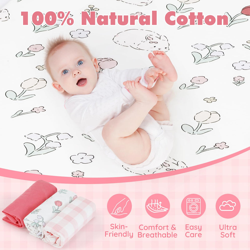 Haleeone pink sheets demonstrate a snug 20x33 fit on standard bassinets.