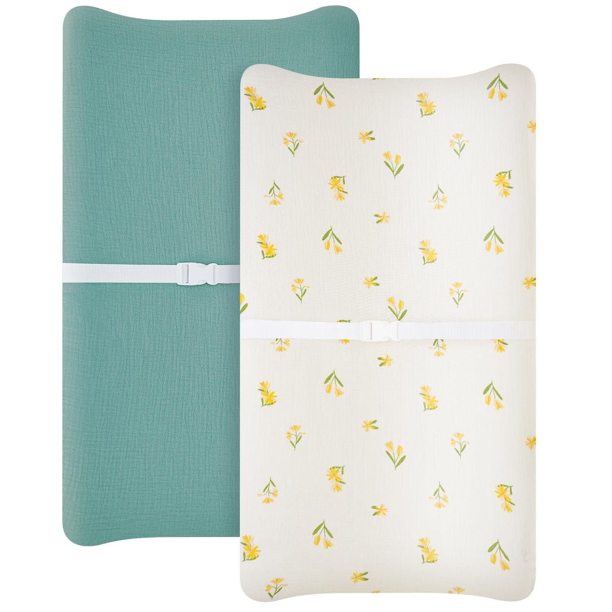 Haleeone muslin changing pad cover in green, front view shows breathable fabric for baby comfort.