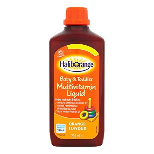 Haliborange baby and toddler liquid bottle with orange flavour supporting daily vitamin intake