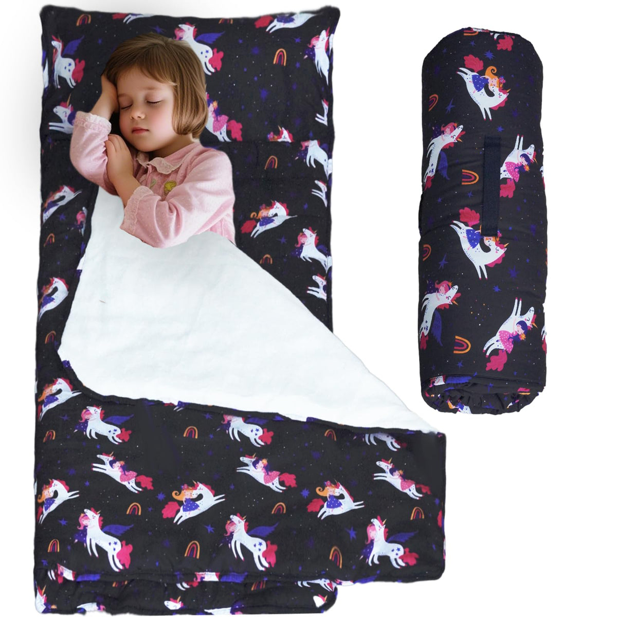 Haleeone Toddler Nap Mat roll-up with carry handle for easy daycare transport