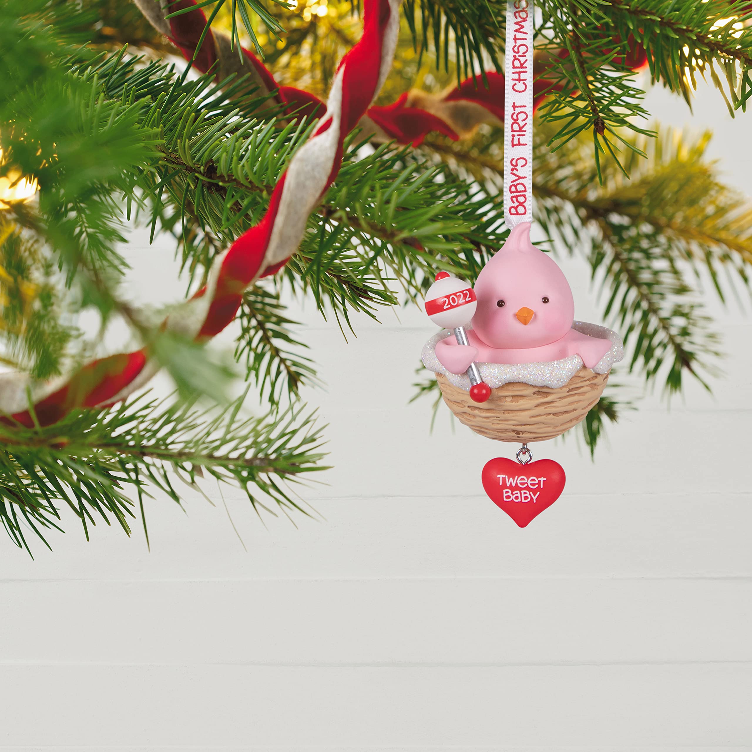 Hallmark Keepsake snowy glitter accent adds festive sparkle to holiday decor.