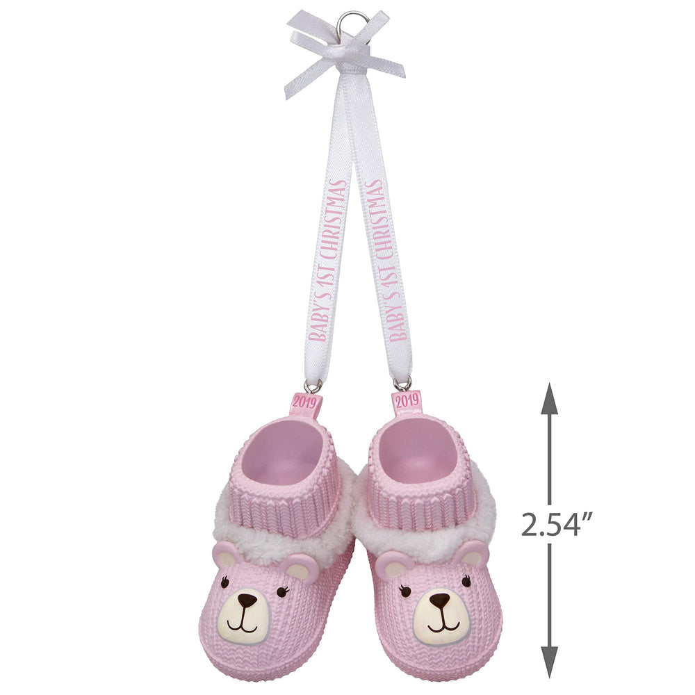 Hallmark pink-bear-faced-booties-detail-ornament showcases playful textures for festive decor