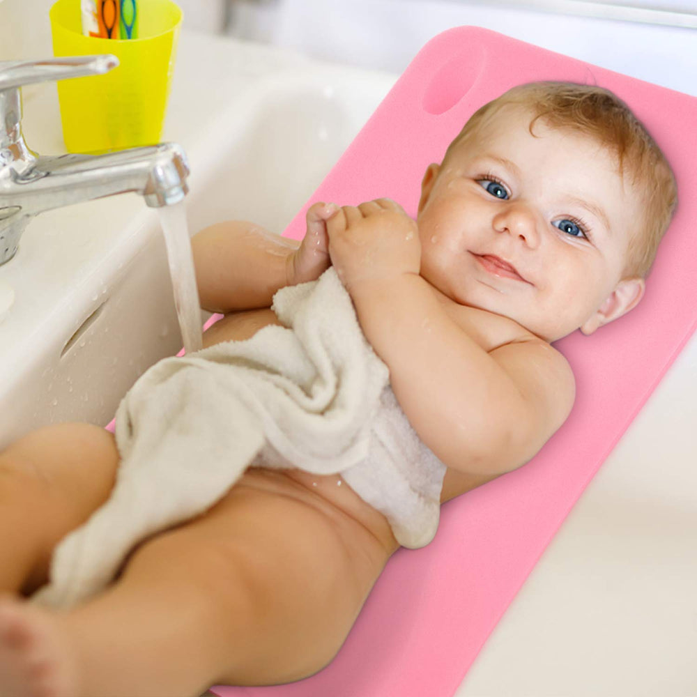 Hallo baby bath sponge pink fits in most bathtubs for versatile use.