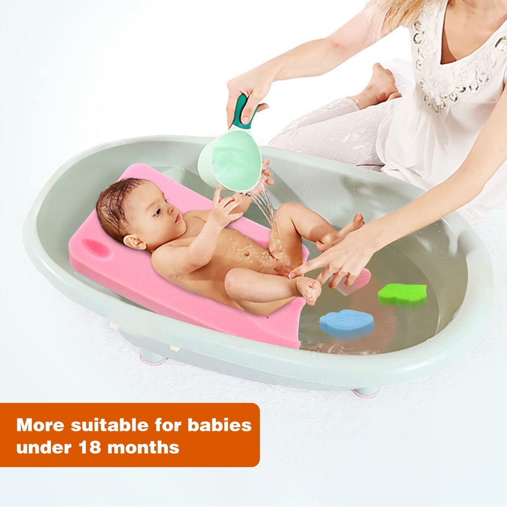 Hallo bath sponge pink head-neck-back support cushions during bath.