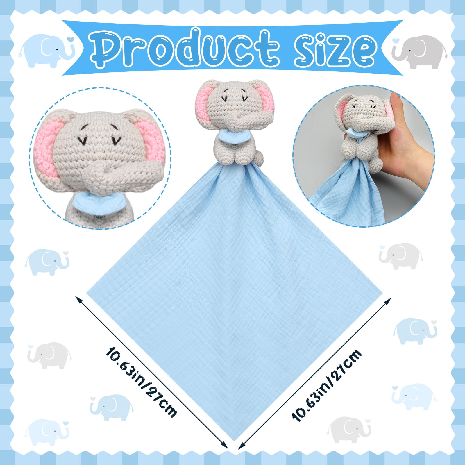 Halloscume Elephant crochet texture close-up highlights tactile surface for teething and exploration.