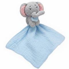 Halloscume Elephant security-blanket close-up shows soft cotton crochet for gentle baby comfort.