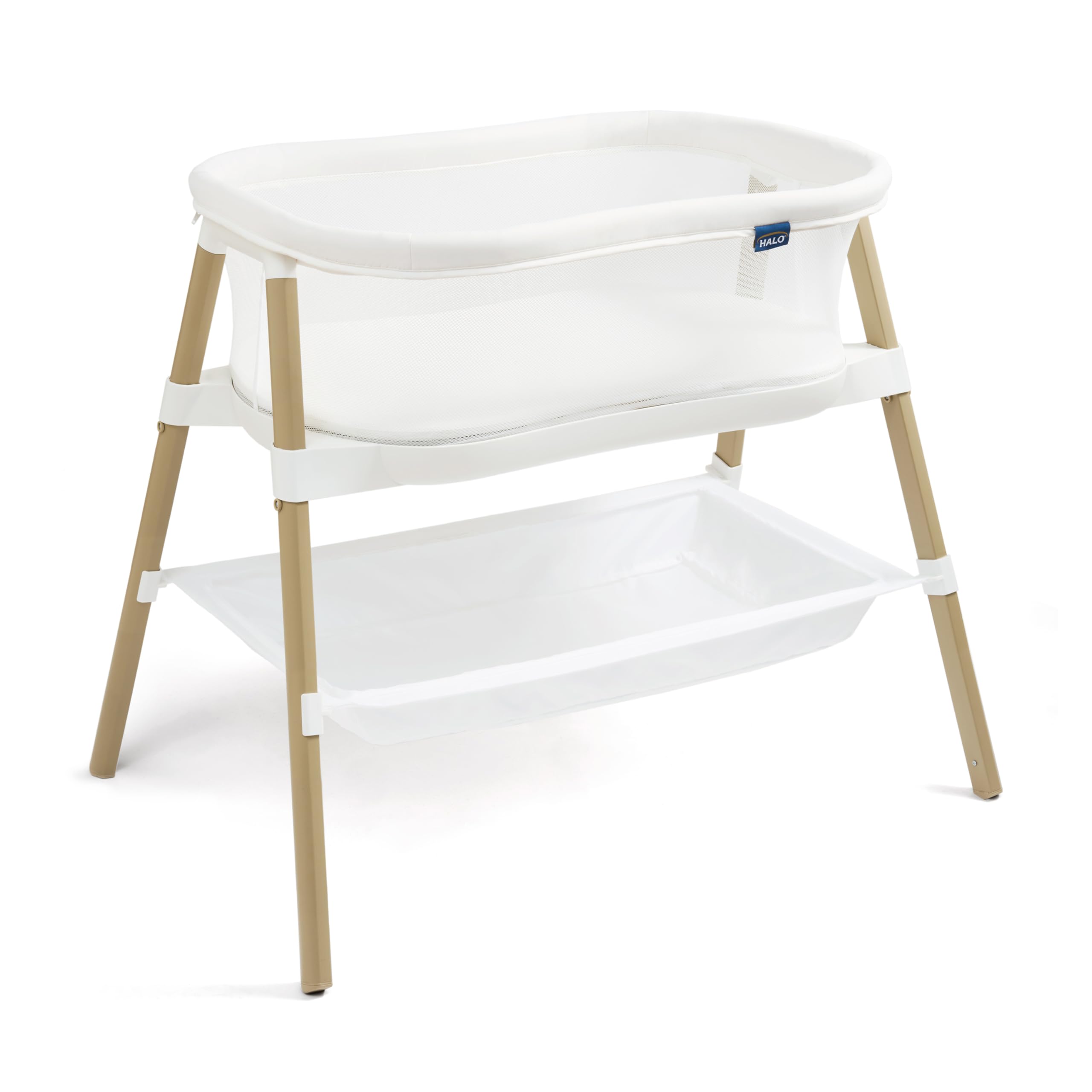 Halo BassiNest Essential Sleeper with mesh-sides for breathable airflow and visibility.