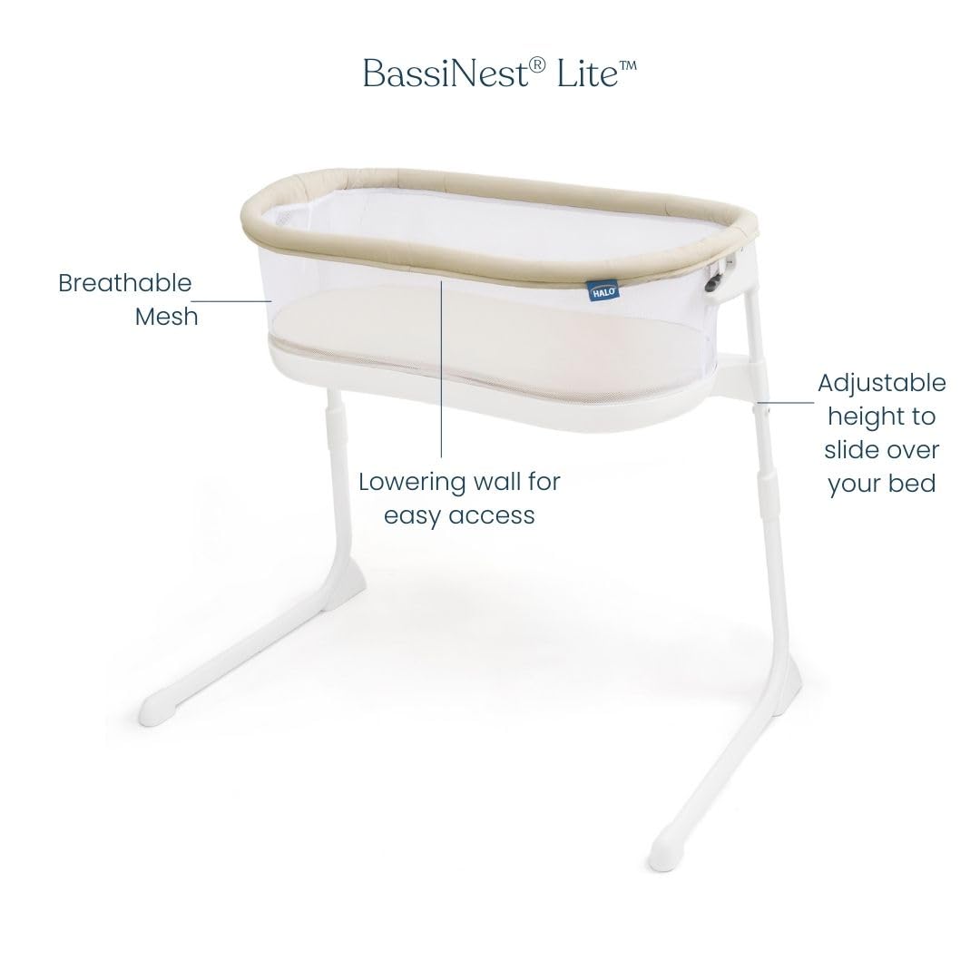 HALO BassiNest Lite breathable mesh walls promote airflow for baby comfort