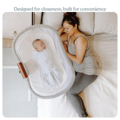 Halo BassiNest Luxe vibrations and white noise soothe gently as baby settles.