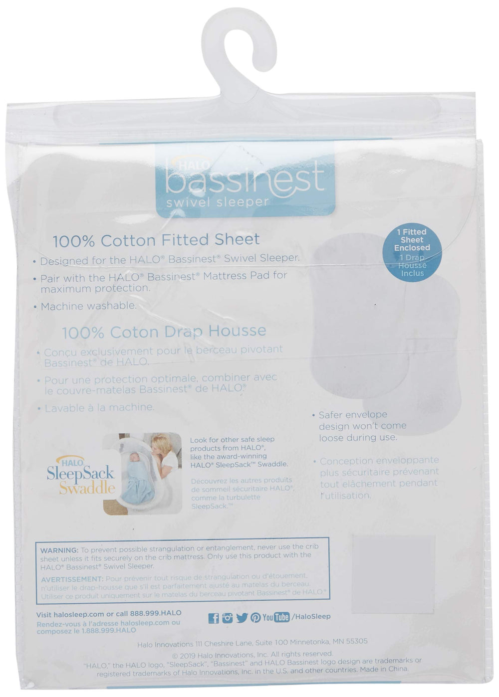 HALO BassiNest sheet in a bright white nursery scene highlighting clean sleep setup.