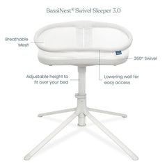 HALO BassiNest Swivel Sleeper 3.0 demonstrates 360 rotation for easy alignment beside the bed.