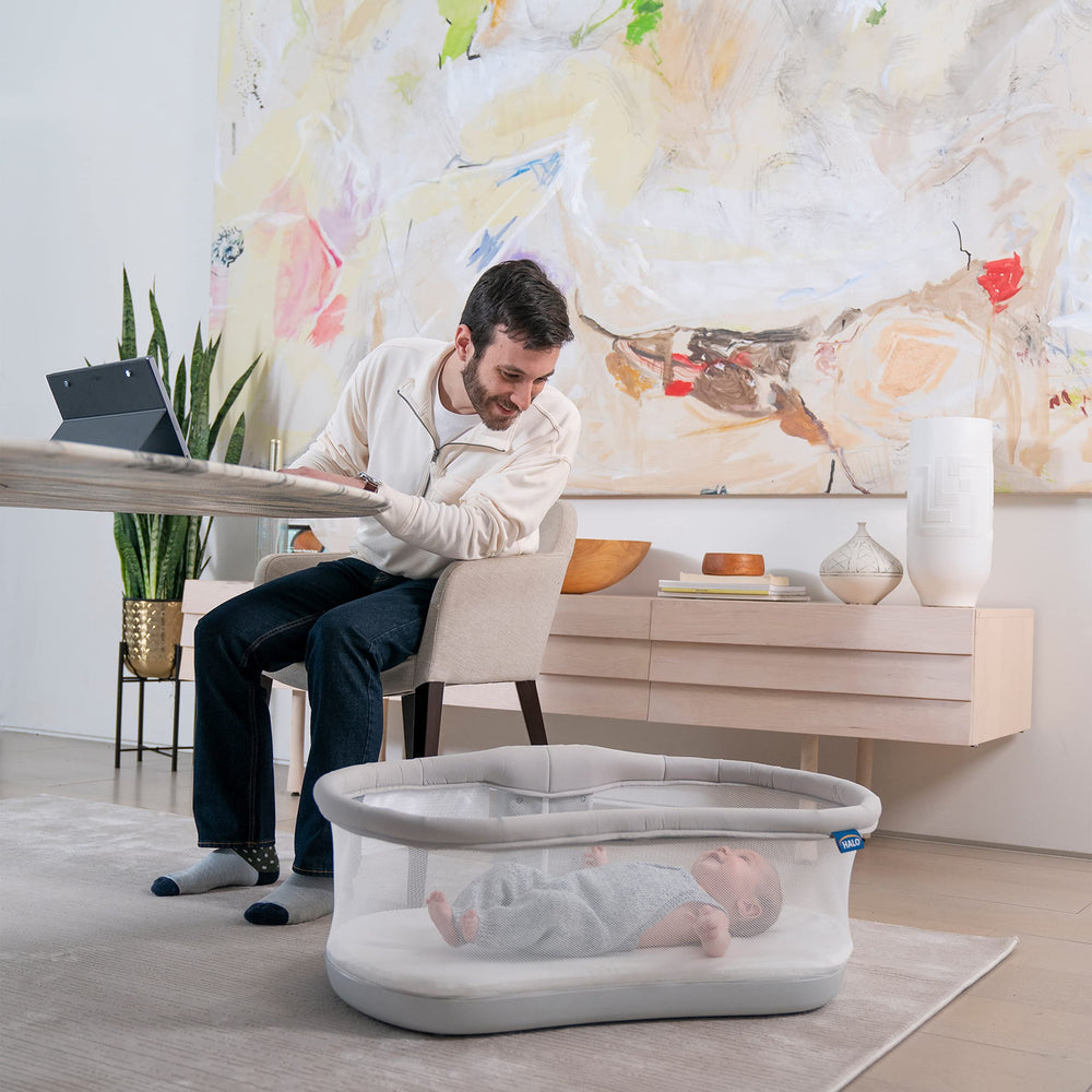 HALO BassiNest Swivel Sleeper 3.0 portable nest conversion for use around the house.