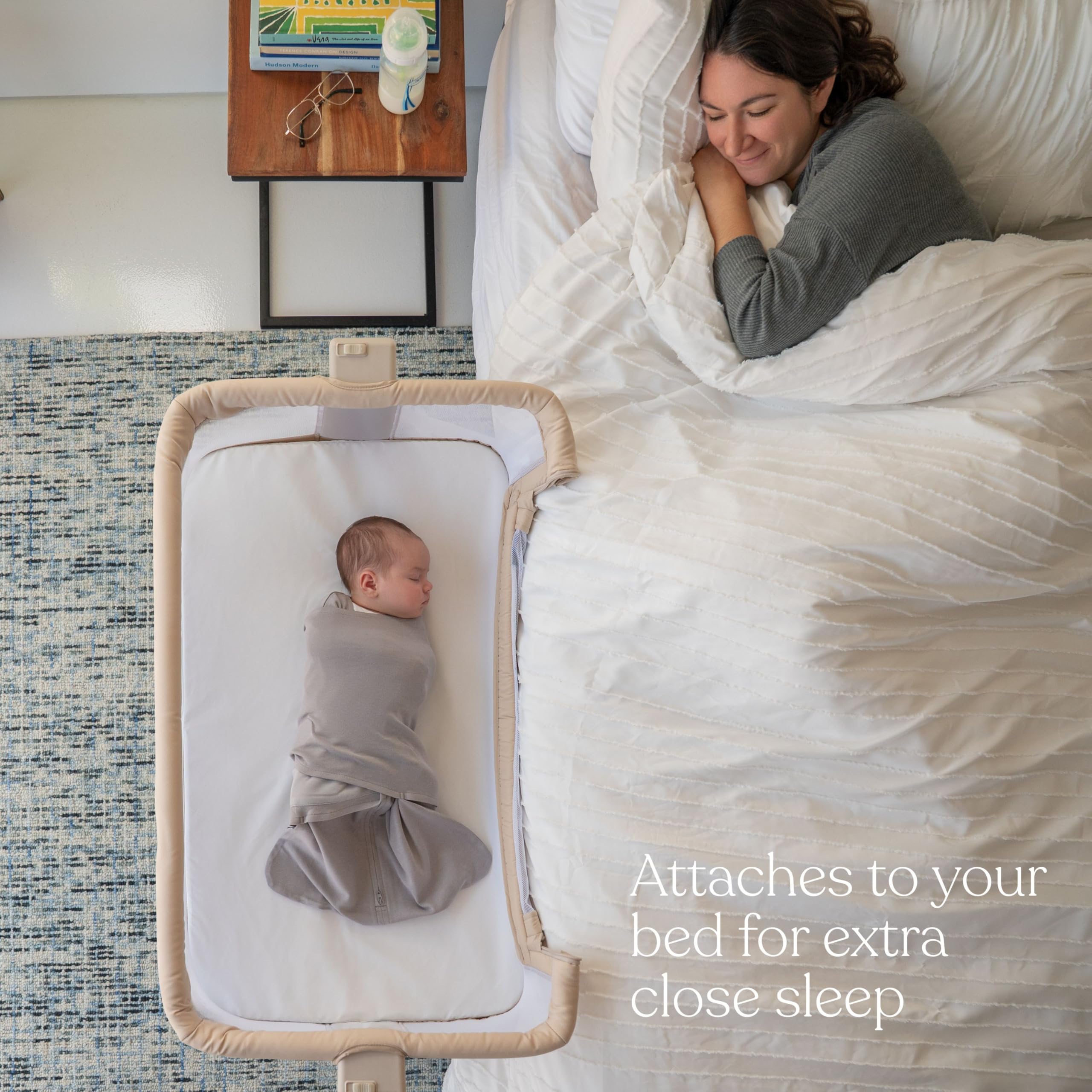 HALO BassiNest zip-down wall panel enables easy feeding access at arm's reach.