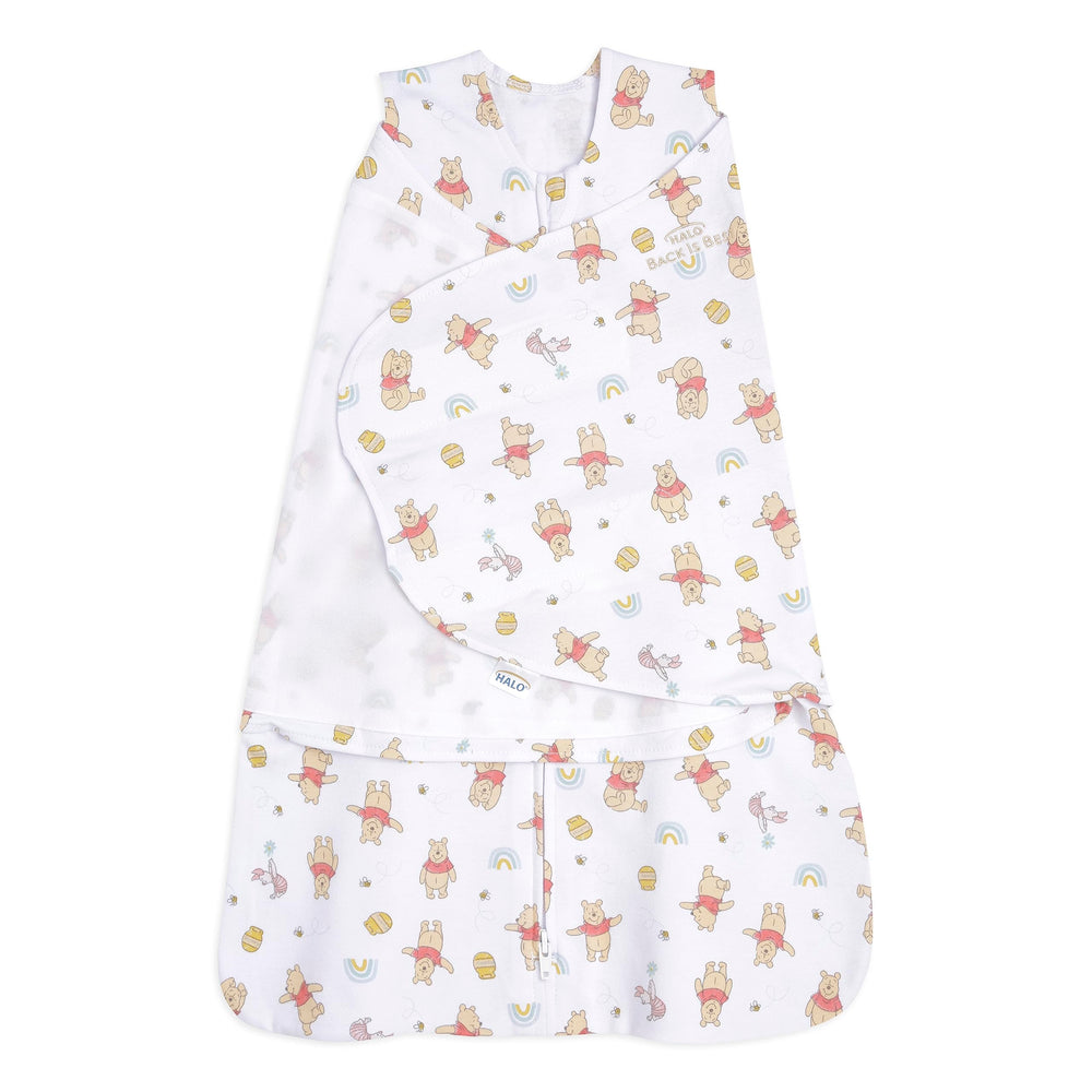 HALO Disney Winnie Rainbows Sleepsack front view promotes secure sleep and cozy swaddling.